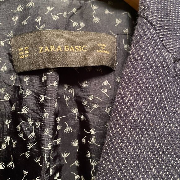 Zara Knit Textured Navy Blazer Star Lining Gray Elbow Patches Size XS Womens - Picture 3 of 6